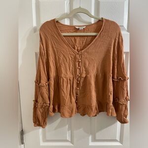 Orange Floral Boho American Eagle V Neck Blouse